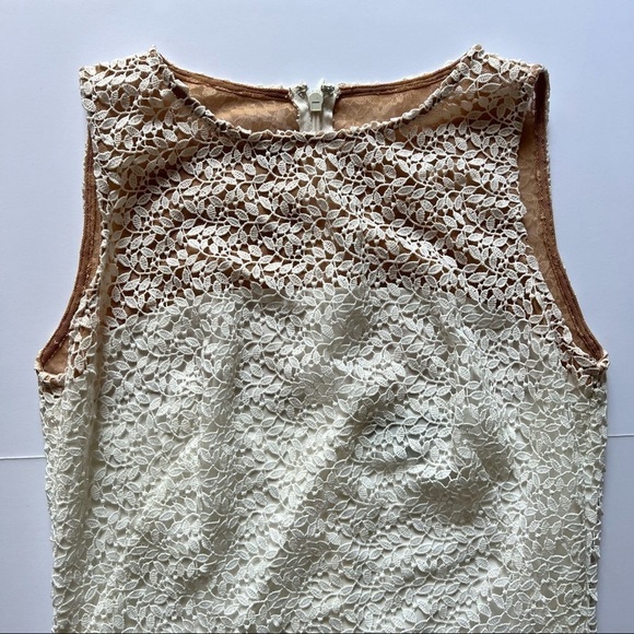 Lauren Ralph Lauren Dress Floral Lace Yoke Midi in White & Wheat Sz 2 - Picture 4 of 10